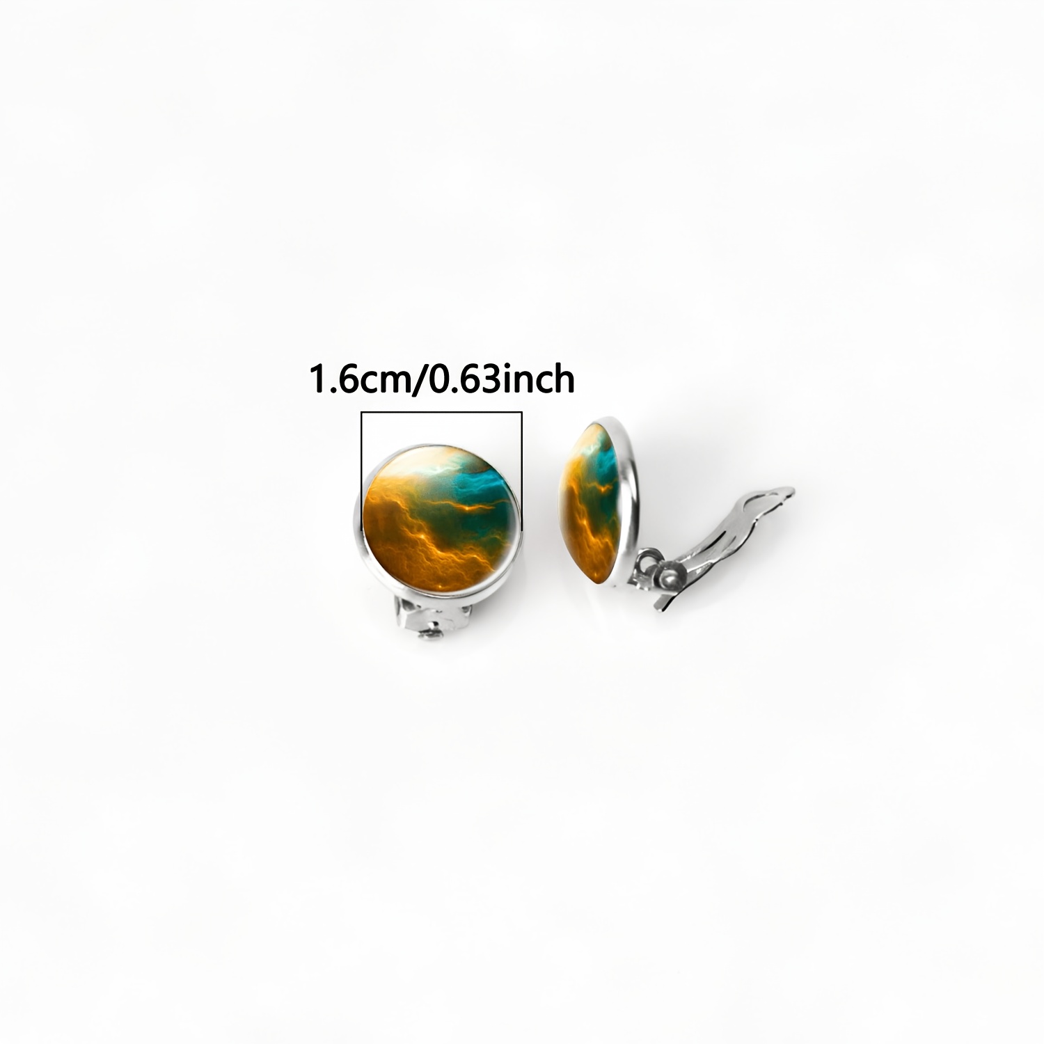 2pc No-Piercing Round Glass Earrings Set, Colorful Pattern